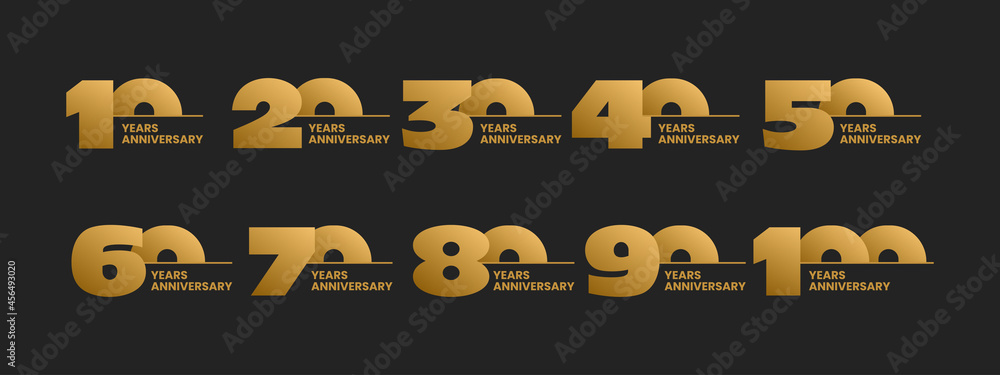 Set of anniversary logo design on black. Stock vector illustration for greeting card, invitation etc. Set of anniversary logo design on black. Stock vector illustration for greeting card, invitation etc.