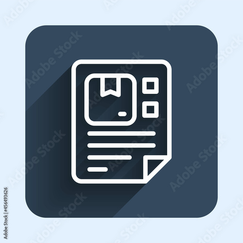 White line Waybill icon isolated with long shadow background. Blue square button. Vector