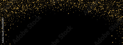 Shiny Star Background Black Vector. Stars Happiness Texture. Gold Glory. Vintage Frame. Golden Sequin Ornament.