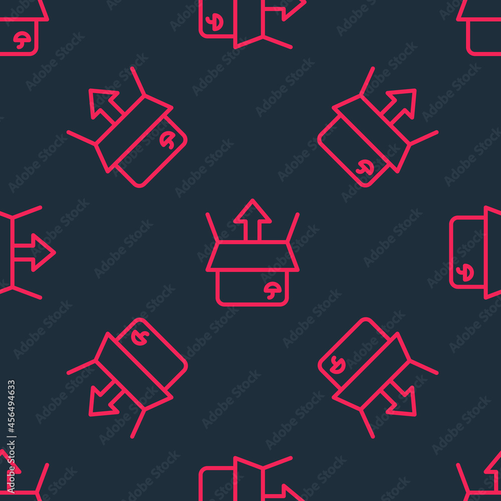Red line Unboxing icon isolated seamless pattern on black background. Vector Red line Unboxing icon isolated seamless pattern on black background. Vector