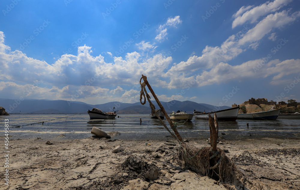 Fishing boats on the shore of Lake Bafa in Muğla province Fishing boats on the shore of Lake Bafa in Muğla province