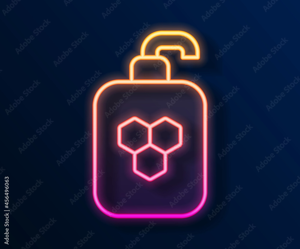 Glowing neon line Cosmetic tube with honey icon isolated on black background. Natural skin care. Vector Glowing neon line Cosmetic tube with honey icon isolated on black background. Natural skin care. Vector