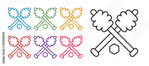 Set line Honey dipper stick icon isolated on white background. Honey ladle. Set icons colorful. Vector