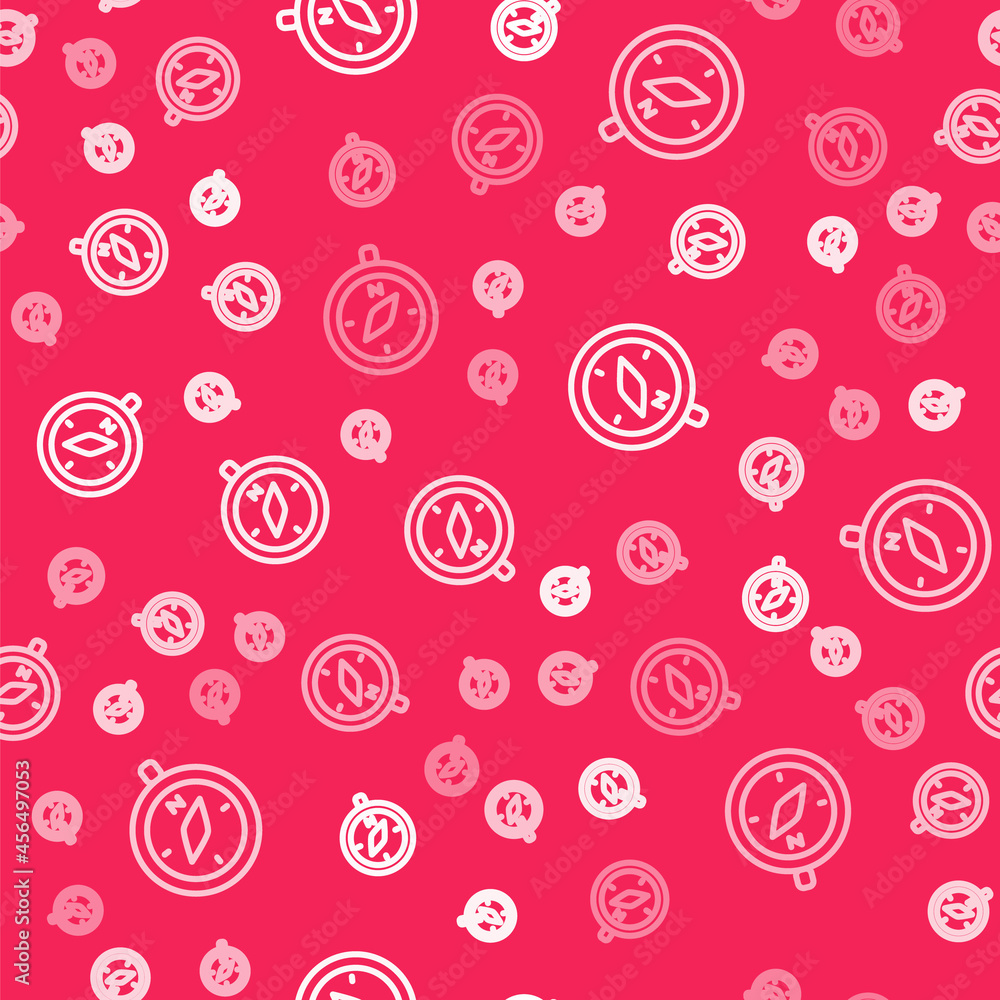 White line Compass icon isolated seamless pattern on red background. Windrose navigation symbol. Wind rose sign. Vector White line Compass icon isolated seamless pattern on red background. Windrose navigation symbol. Wind rose sign. Vector