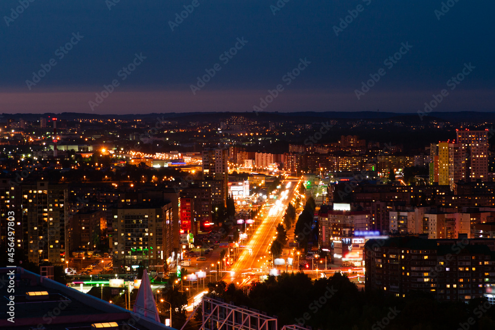 Night view of Ufa road glow, Russia