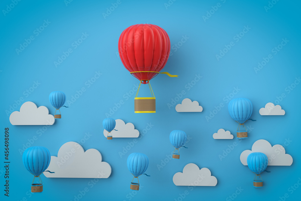 Obraz premium Leadership concept with hot air balloon above others