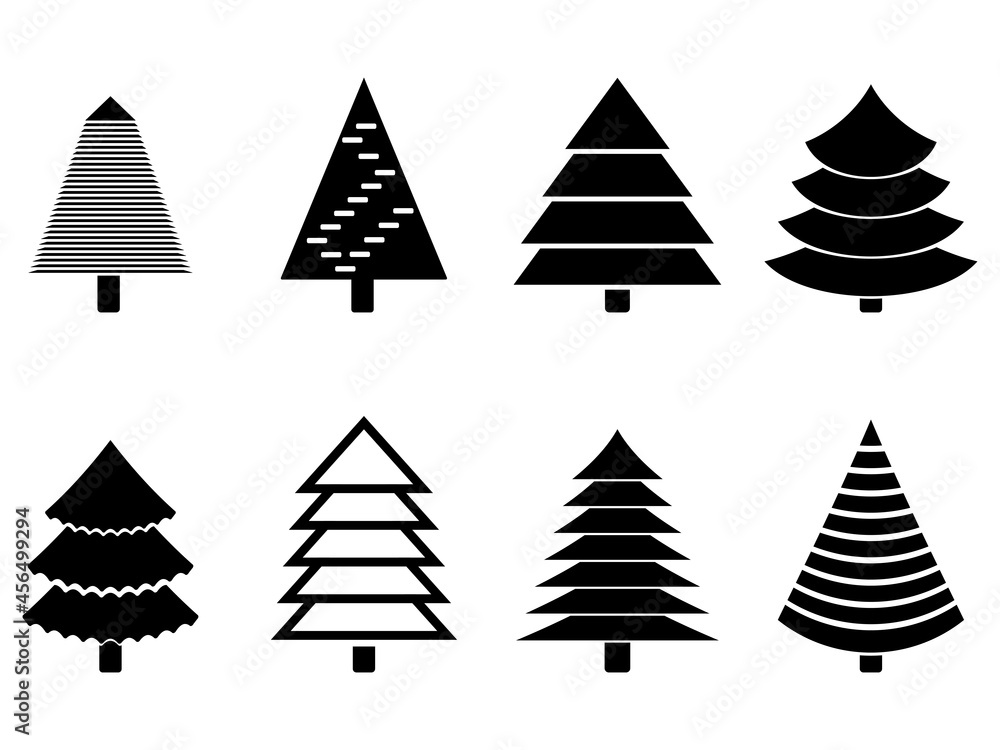 Obraz premium Christmas tree black silhouette collection. Vector black white