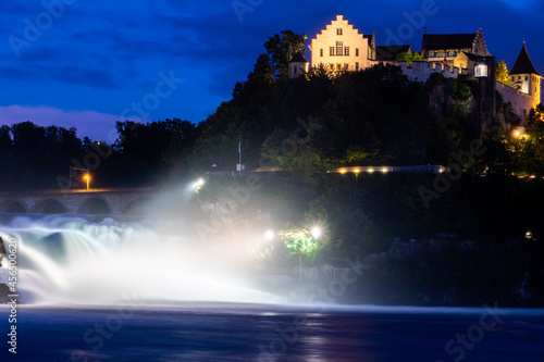 The famous Rheinfall in Switzerland on a late-summer night