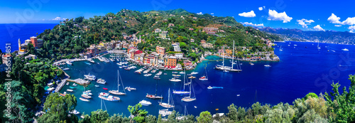 Fotografie, Obraz most beautiful coastal towns of Italy - luxury Portofino in Liguria, Panoramic v