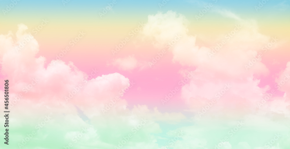 Pink cloud pastel color with yellow and blue, green sky. abstract rainbow gradient fantasy sweet background. beautiful wallpaper. love valentine days concept.