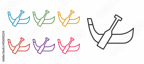 Set line Gondola boat italy venice icon isolated on white background. Tourism rowing transport romantic. Set icons colorful. Vector