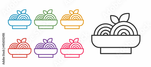 Set line Pasta spaghetti icon isolated on white background. Italian restaurant. Set icons colorful. Vector