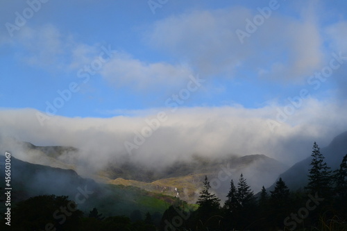 cloud filled mountain view