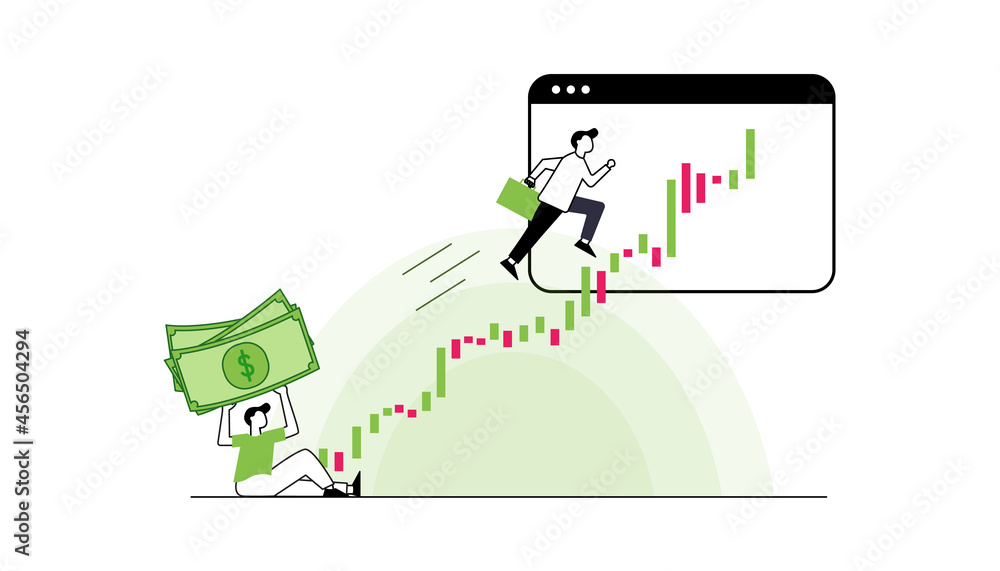 Flat design concept stock exchang and trader. Financial market business with graph chart analysis. Isometric Vector illustrations.