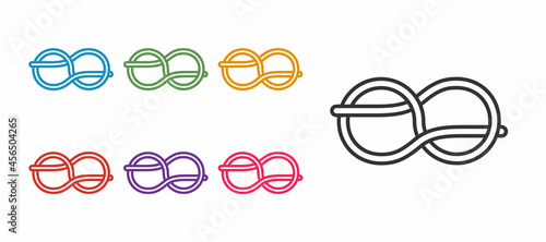 Set line Nautical rope knots icon isolated on white background. Rope tied in a knot. Set icons colorful. Vector