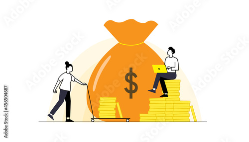 successful people characters making money. Business and finance, saving money theme. Career, salary, earnings profit.
