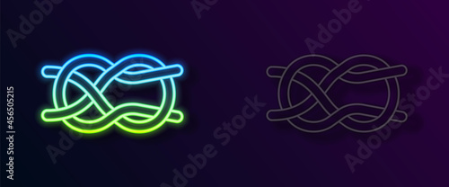 Glowing neon line Nautical rope knots icon isolated on black background. Rope tied in a knot. Vector