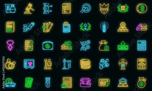 Inheritance icons set. Outline set of inheritance vector icons neon color on black
