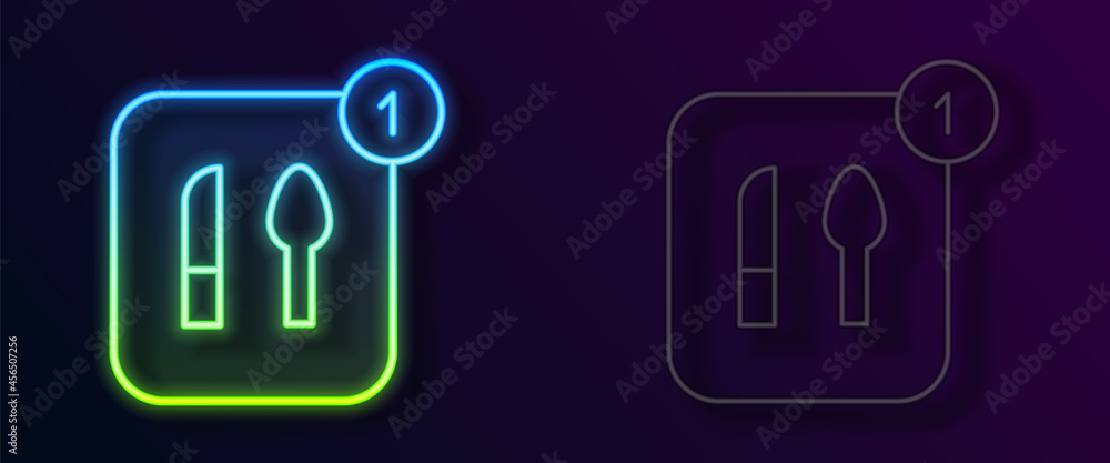 Glowing neon line Food ordering icon isolated on black background. Order by mobile phone. Restaurant food delivery concept. Vector Glowing neon line Food ordering icon isolated on black background. Order by mobile phone. Restaurant food delivery concept. Vector