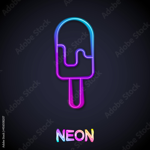 Glowing neon line Ice cream icon isolated on black background. Sweet symbol. Vector