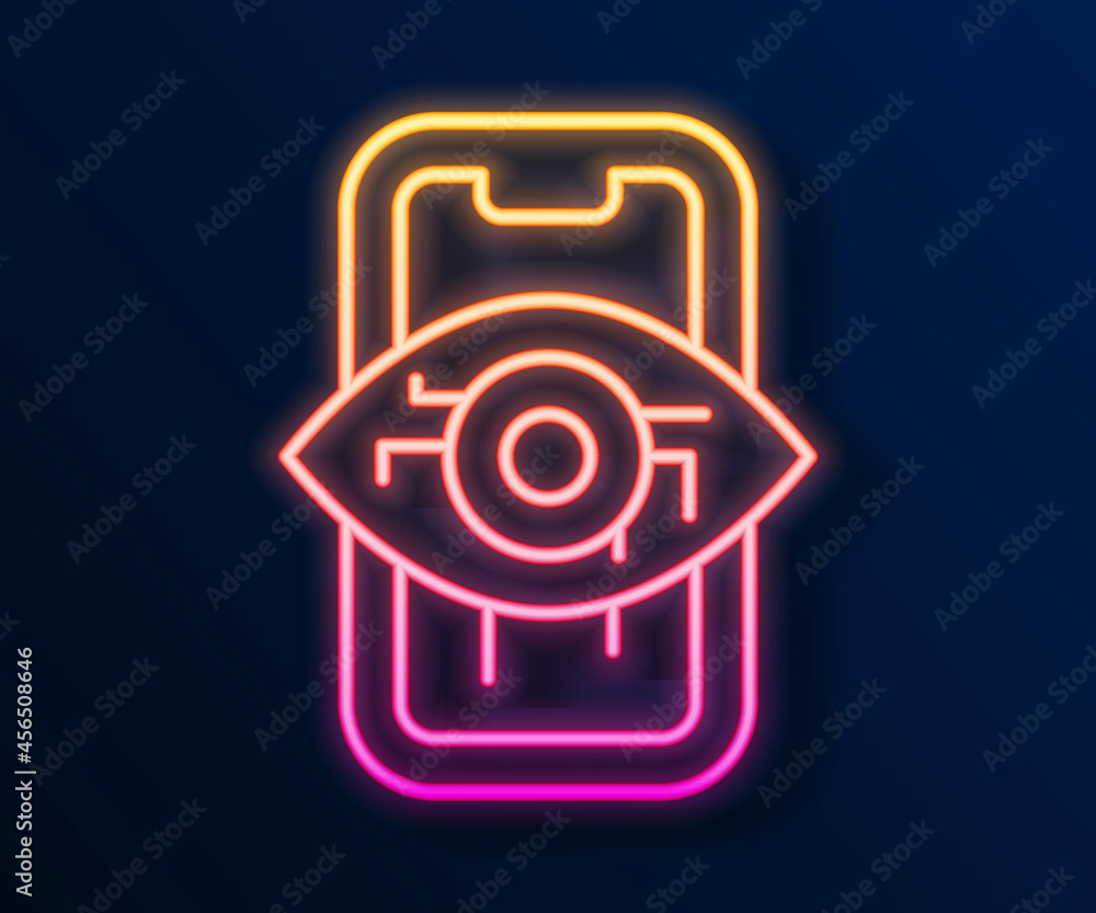 Glowing neon line Computer vision icon isolated on black background. Technical vision, eye circuit, video surveillance system, augmented reality systems. Vector Glowing neon line Computer vision icon isolated on black background. Technical vision, eye circuit, video surveillance system, augmented reality systems. Vector
