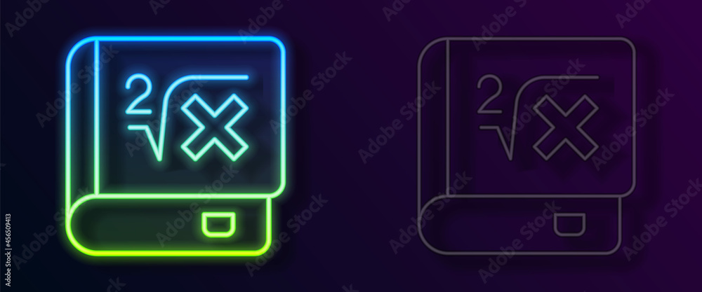 Glowing neon line Book with word mathematics icon isolated on black background. Math book. Education concept about back to school. Vector Glowing neon line Book with word mathematics icon isolated on black background. Math book. Education concept about back to school. Vector