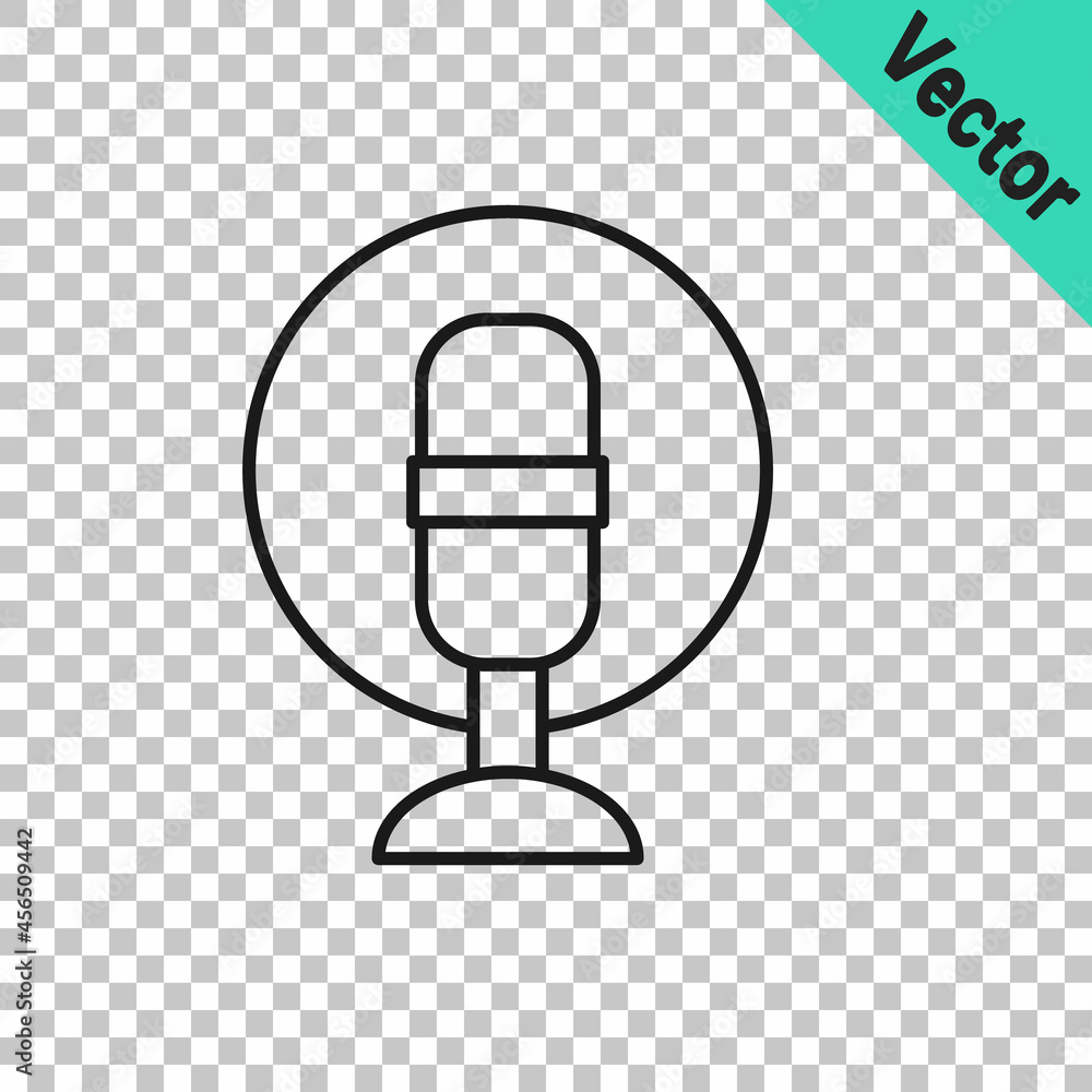 Black line Microphone icon isolated on transparent background. On air radio mic microphone. Speaker sign. Vector Black line Microphone icon isolated on transparent background. On air radio mic microphone. Speaker sign. Vector