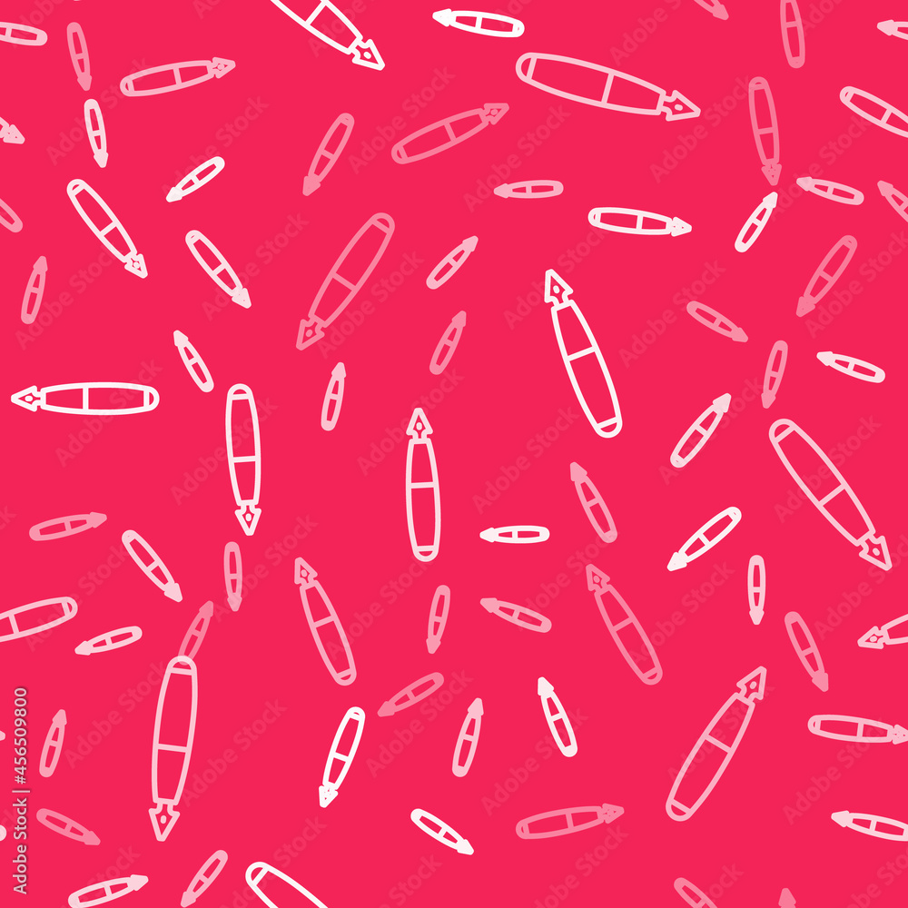 White line Fountain pen nib icon isolated seamless pattern on red background. Pen tool sign. Vector White line Fountain pen nib icon isolated seamless pattern on red background. Pen tool sign. Vector