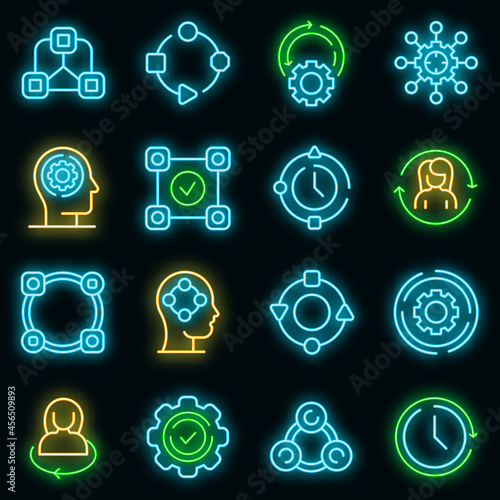 Adapt to changes icons set. Outline set of adapt to changes vector icons neon color on black