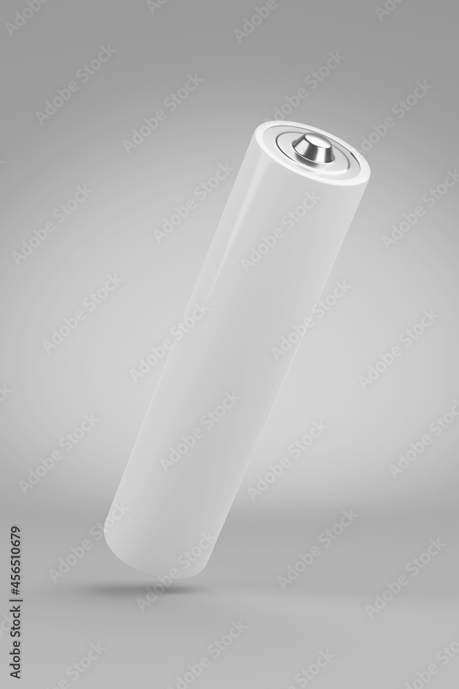 White AAA battery isolated on gray. 3D rendering. White AAA battery isolated on gray. 3D rendering.