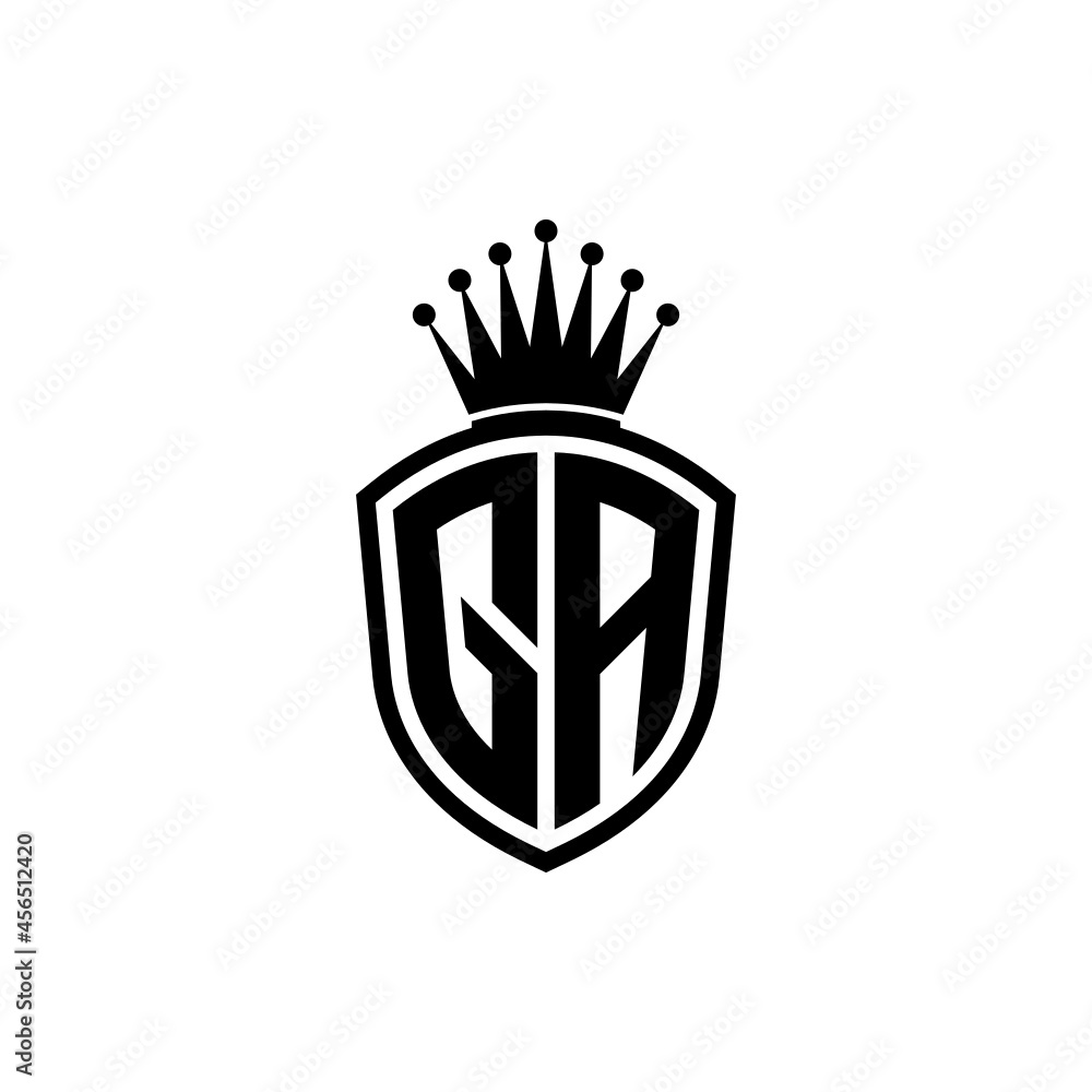 Monogram logo with shield and crown black simple GA Stock Vector