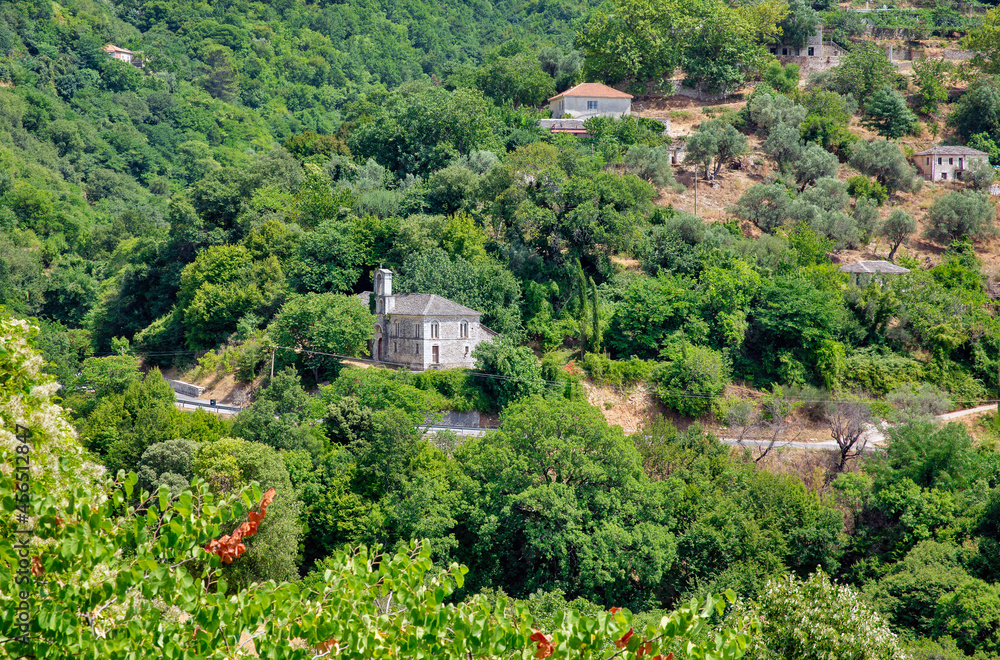 Mountains road landscape with church in Vlore, Albania. Mountains road landscape with church in Vlore, Albania.