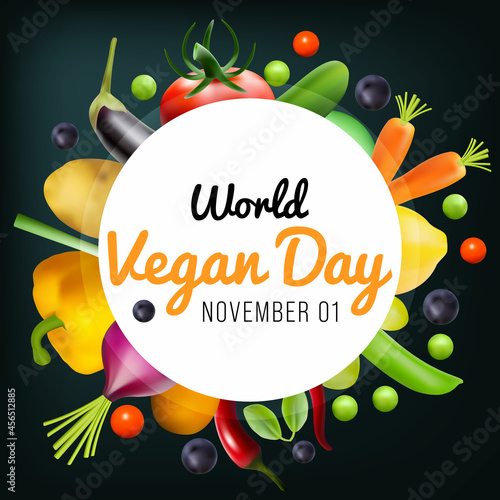 World Vegan day is observed every year on November 1, To promote the joy, compassion and life-enhancing possibilities of vegetarianism. Vector illustration