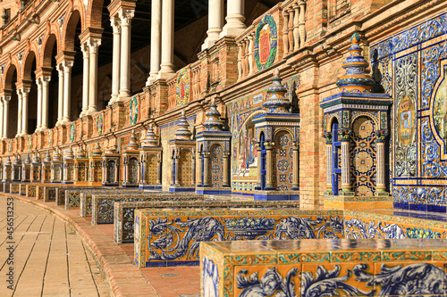 The tiled walls of Plaza de Espana. Seville. Spain.