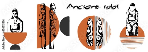 Ancient idol. Graphic image of a stone Scythian idol. The art of ancient people. Primitive art.