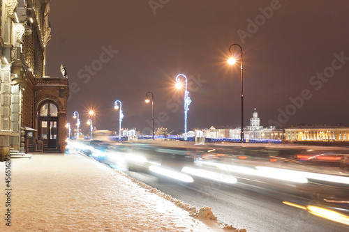 St. Petersburg street with glowing lanterns and decorations for the new year and christmas photo