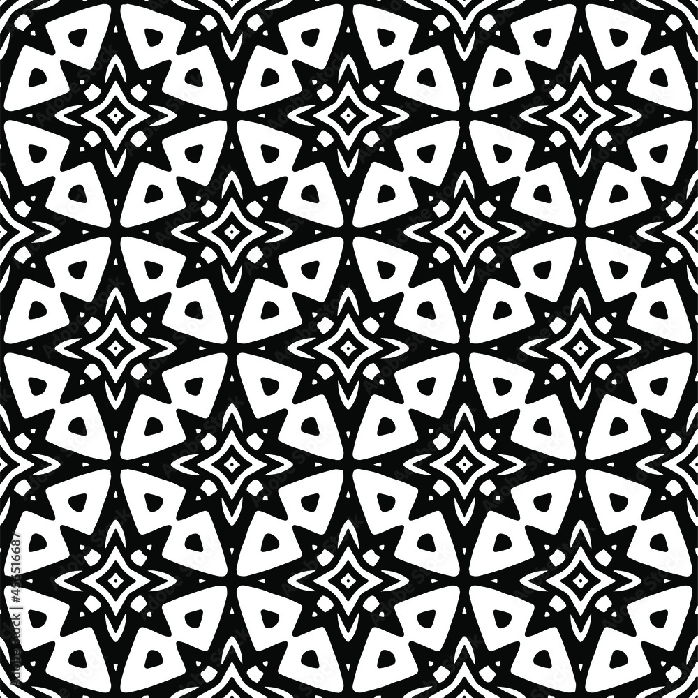 Flower geometric pattern. Seamless vector background. White and black ornament. Ornament for fabric, wallpaper, packaging. Decorative print