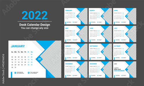 2022 Desk Calendar Design Vector Template. Abstract style disk calendar design. Monthly calendar template. photo