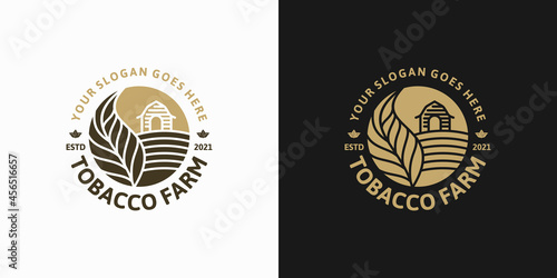 Tobacco farm,vintage logo with line art, for business reference