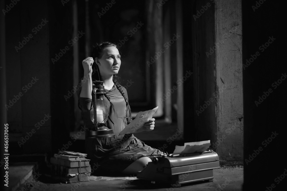 Retro girl in the old house reading books Retro girl in the old house reading books