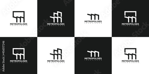 set of initial M, M logo for city,elite housing,modern city, metropolis and other