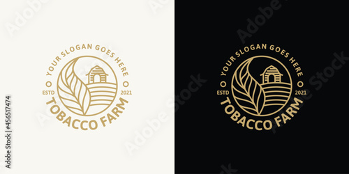 Tobacco farm,vintage logo with line art, for business reference