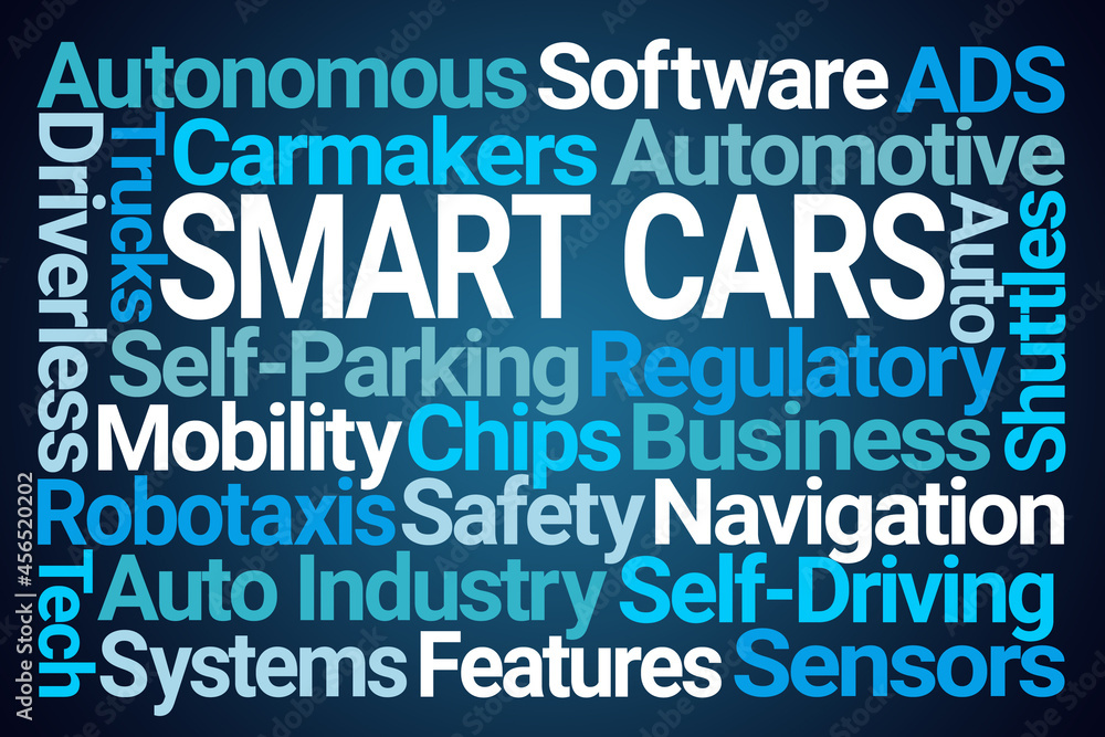 Smart Cars Word Cloud on Blue Background