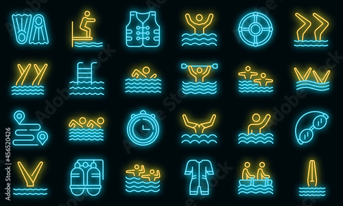 Synchronized swimming icon. Outline synchronized swimming vector icon neon color on black