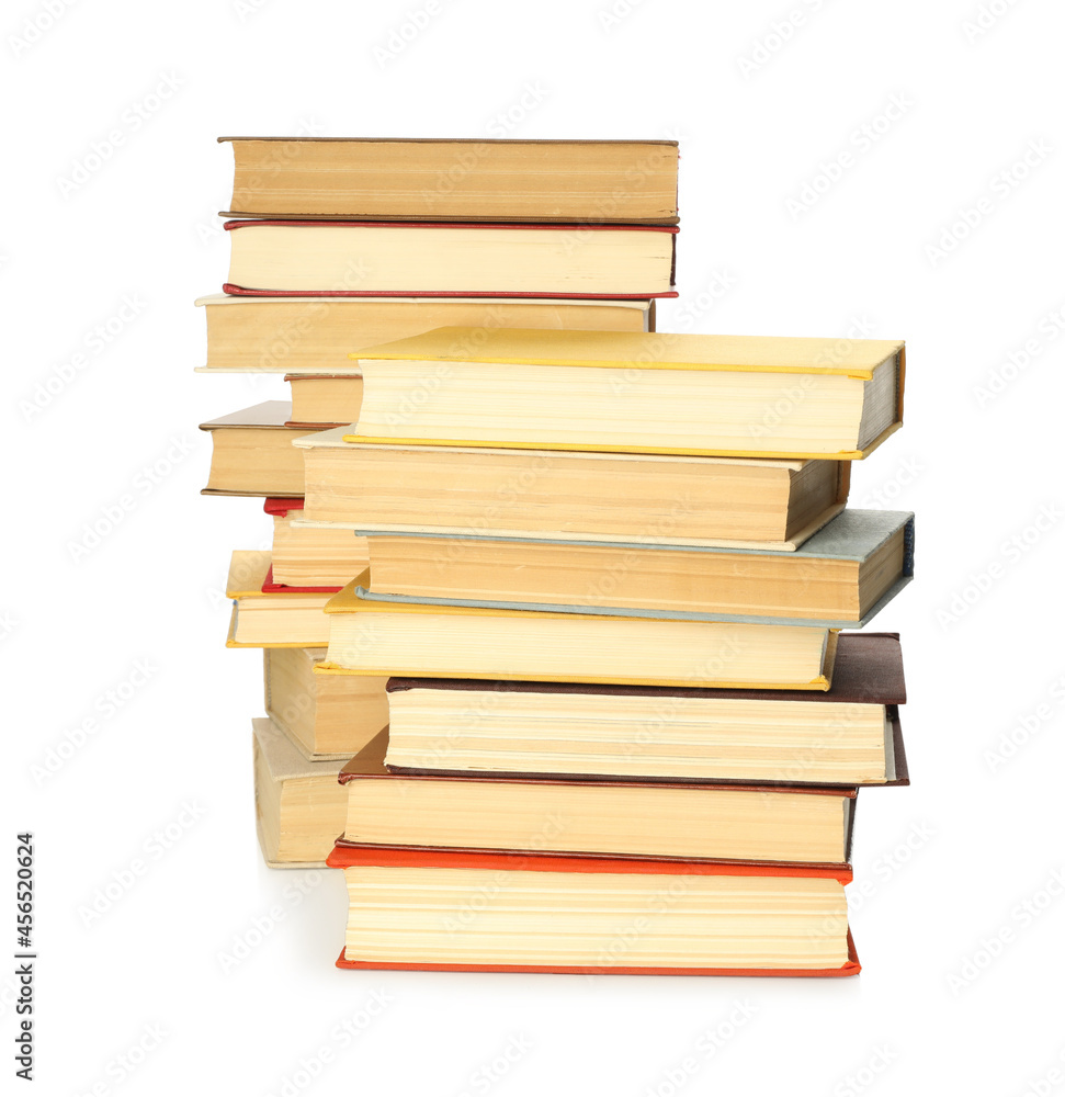 Lots of library books on white background Lots of library books on white background