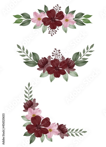arrangement watercolor floral frame of maroon