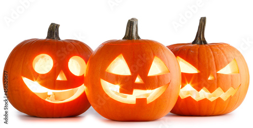 Three Halloween Pumpkins on white