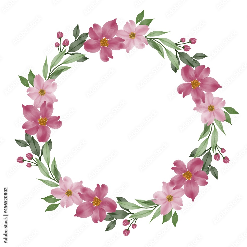 pink flower wreath, circle frame with pink flower and leaves border pink flower wreath, circle frame with pink flower and leaves border
