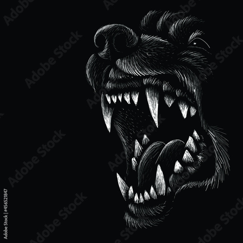 The Vector logo dog  or wolf for tattoo or T-shirt design or outwear.  Cute print style dog  or wolf  background. This hand drawing would be nice to make on the black fabric or canvas.