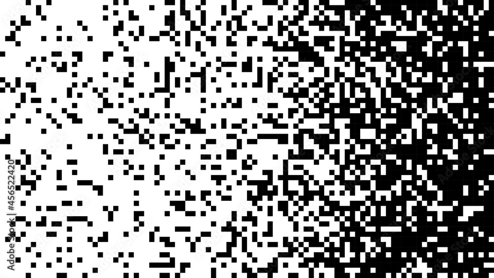 Black and White Random Pixels Pattern. Shuffled pixels texture background. Classic Pixel Art. Vector Illustration.